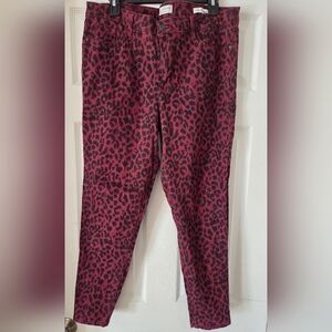 Burgundy Leopard Print Women Jeans